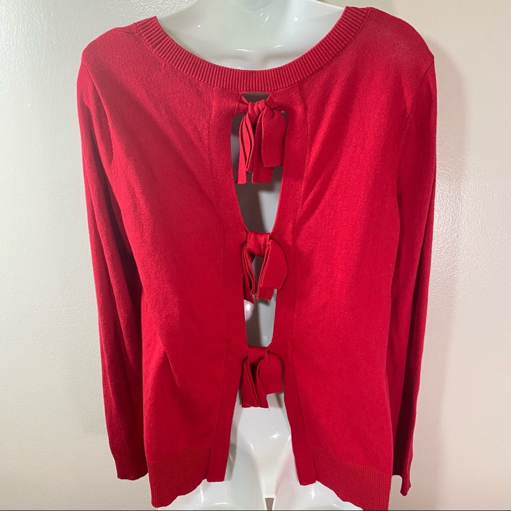 New York & Company Red Back Bow Cutout Sweater - Picture 2 of 9